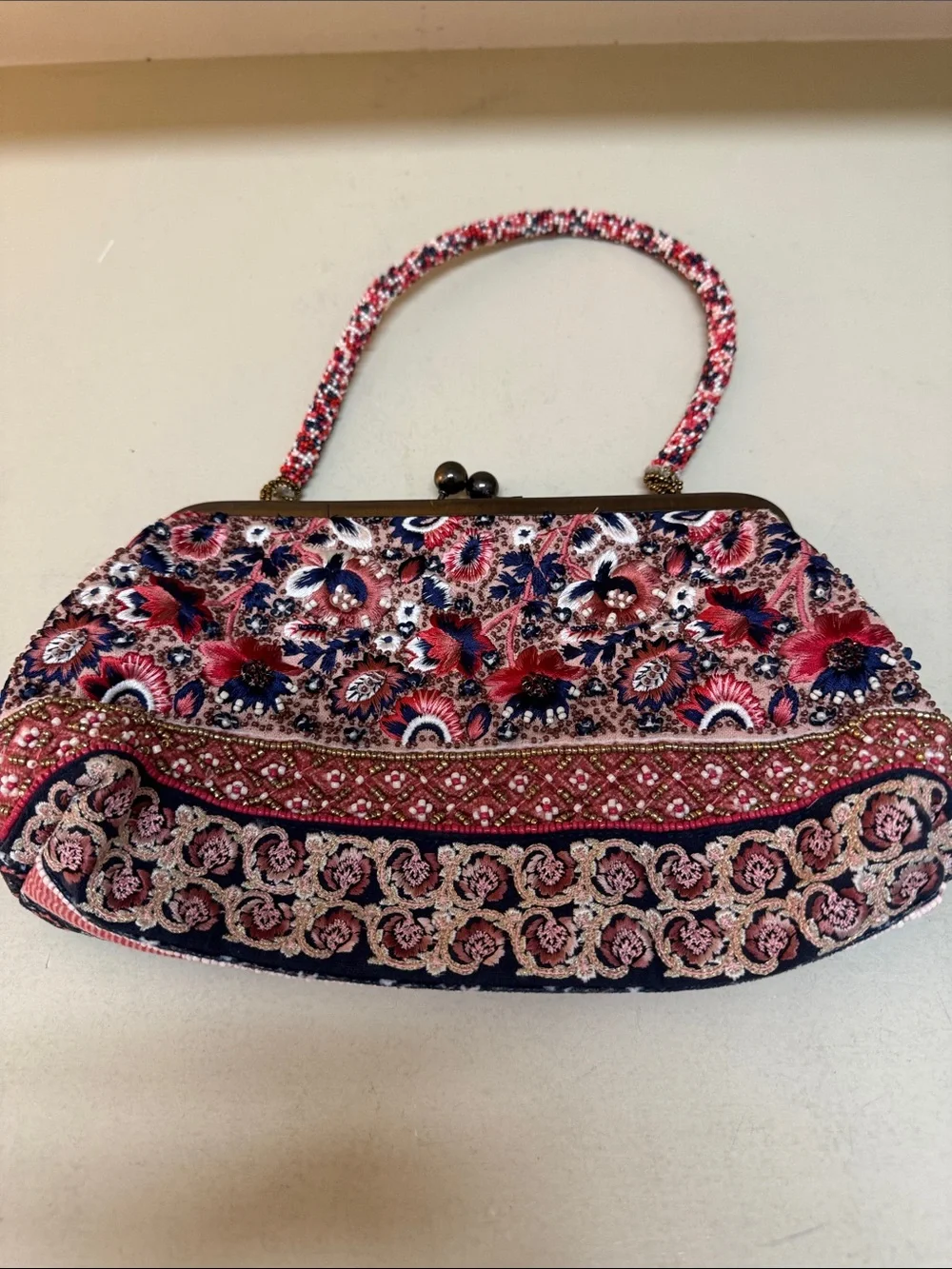 Anthropologie Embroidered Beaded Floral handbag